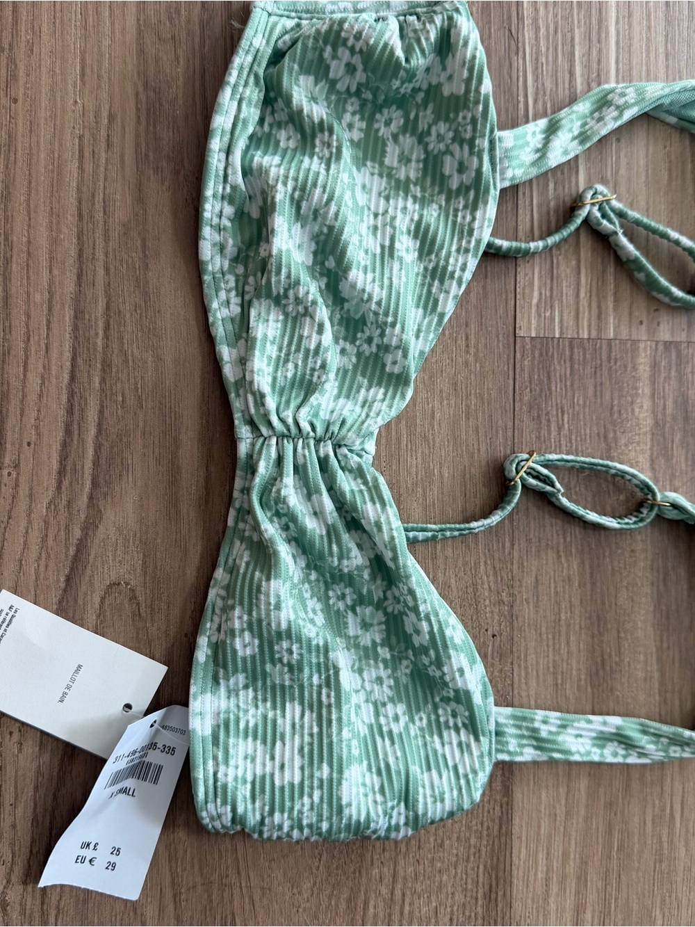 Hollister Green and White Floral Ribbed Bikini Top